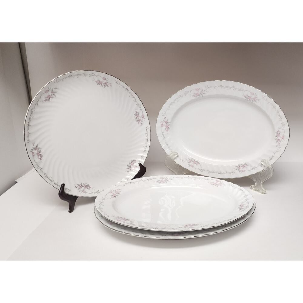 Gold Standard White Silver & Pink /1 Round & 3 Oval Serving Platter